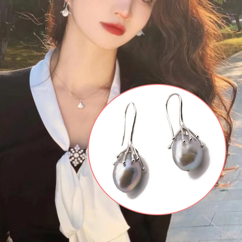 

Серьги из натурального серого жемчуга, ушной крючок, серебряные Висячие свадебные ювелирные изделия