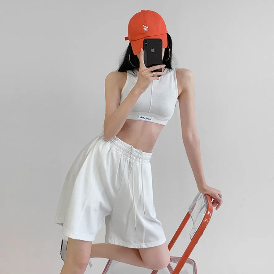 Шорты женские спортивные однотонные с эластичным поясом повседневные широкими