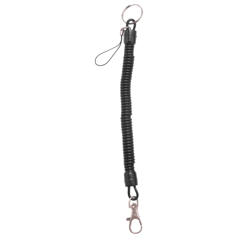 

Lobster Clasp Black Spring Stretchy Coil Cord Strap Keychain Key Chain Rope