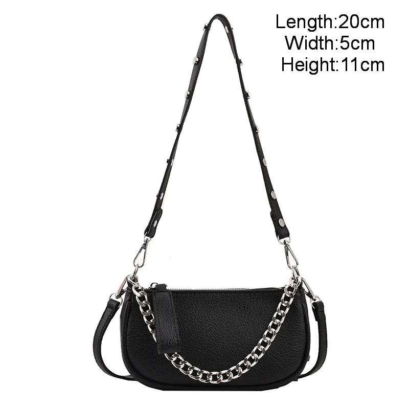 Diinovivo Vintage Female Shoulder Bag Rivet Shoulder Strap Designer Women Crossbody Bag Rock Punk Chain Messenger Bags WHDV2290