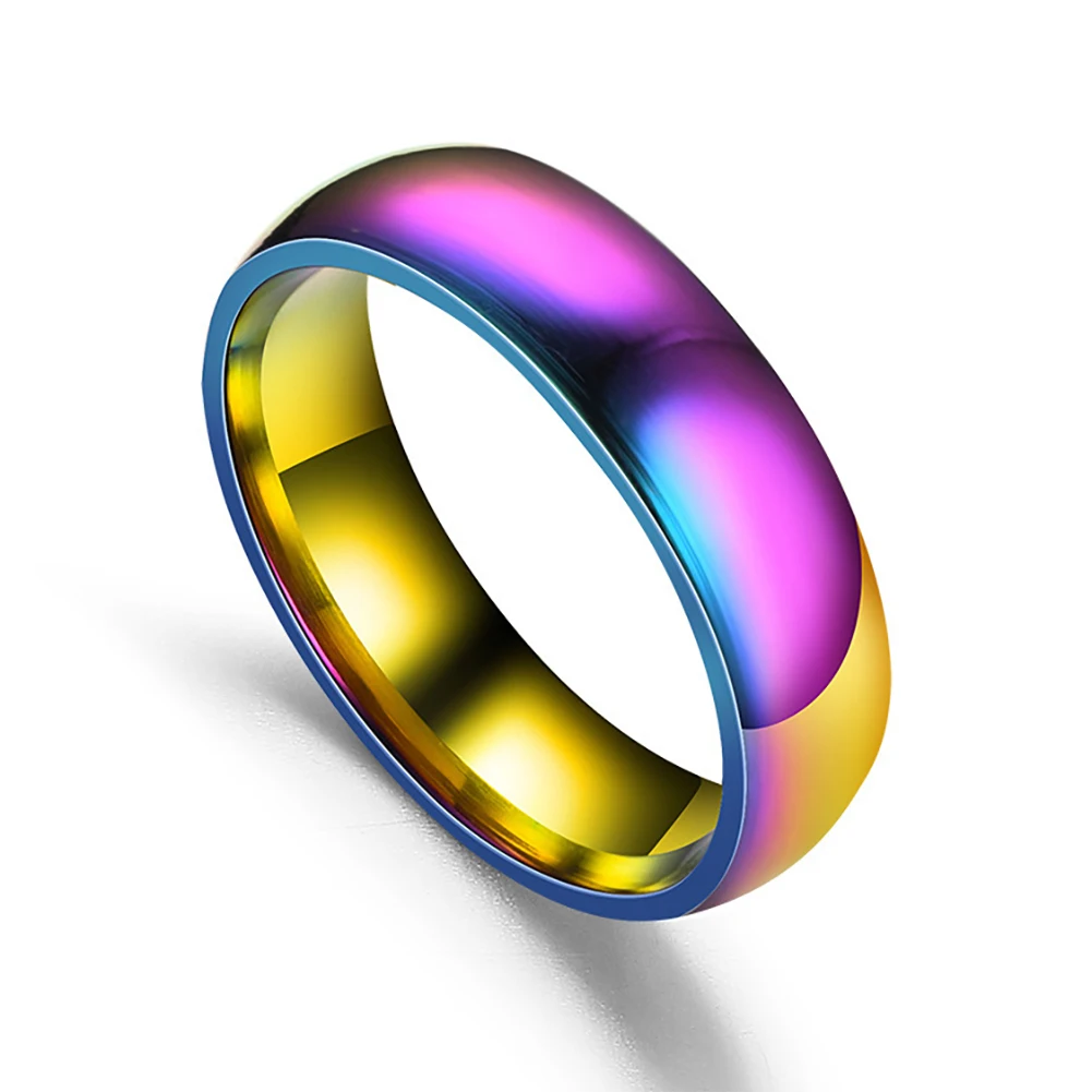 2/4/6mm Titanium Stainless Steel Ring Rainbow Colorful Casual Finger Jewelry Smooth Couple for Women Paw Printing |