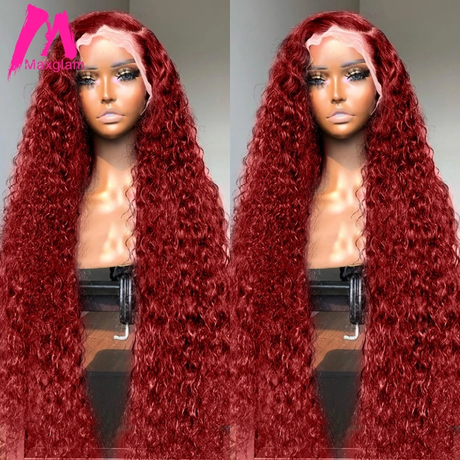 Burgundy 13x6 Hd Lace Frontal Human Hair Wig 13x4 Curly Wigs Glueless Preplucked Human Wigs Ready to Go Brazilian Deep Wave Wigs