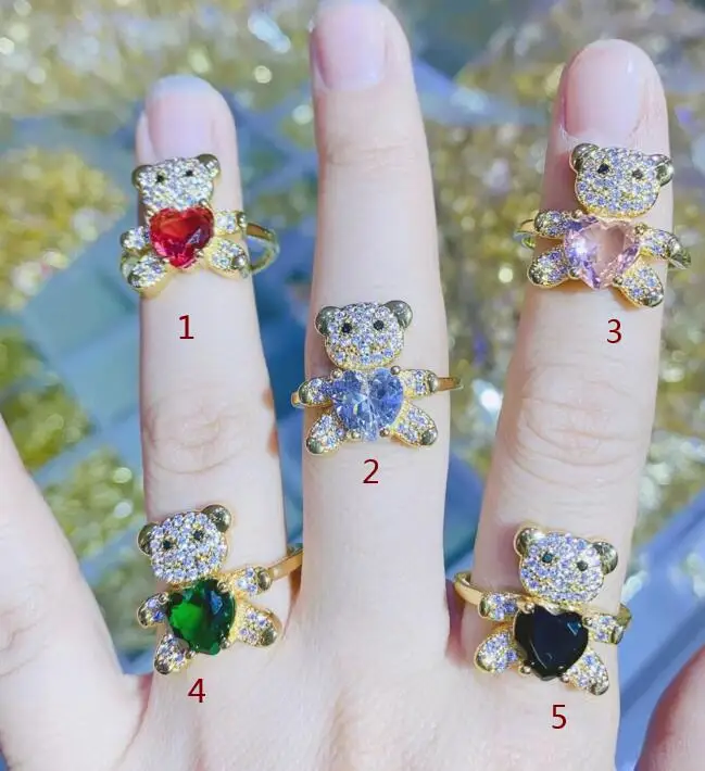 

1pcs Colorful Zircon Ring for Girl Women, Gold Plated CZ Stone Party Jewelry Adjustable Open Finger Ring f3sd