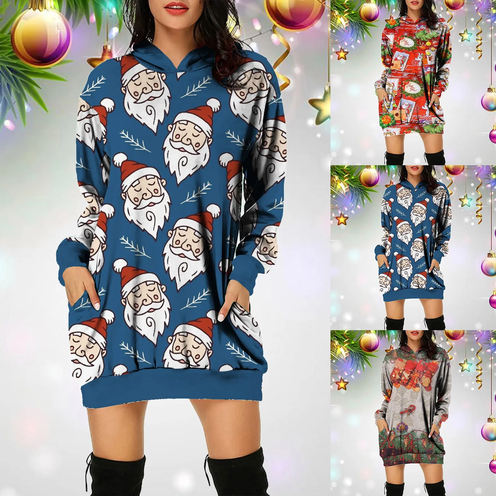 

Женская фланелевая толстовка с капюшоном, с рождественским принтом