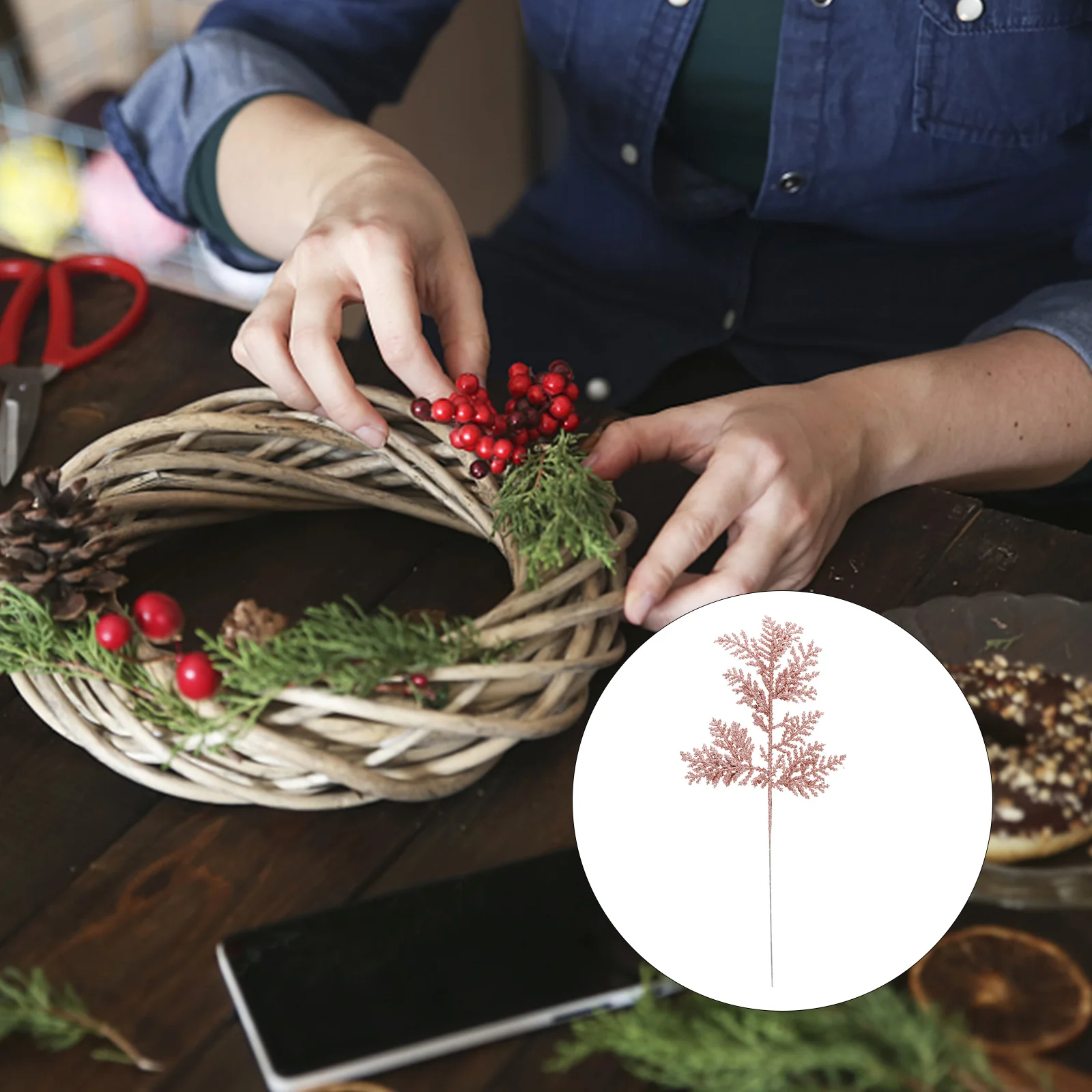 

Christmas Glitter Artificial Leaves Picks Branches Stems Leaf Ornaments Berries Stem Floralpine