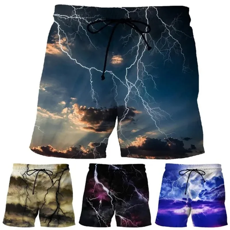 

Шорты мужские с принтом молнии, уличная одежда, короткие штаны для отдыха, модный свободный купальник в стиле оверсайз, мягкие дышащие шорты