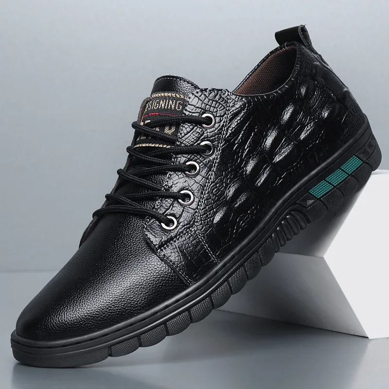 

Autumn Crocodile Pattern Shoes Men Genuine Leather Man Casual Shoe Male Fashion Non-slip Walking Sports Sneakers Tenis Masculino