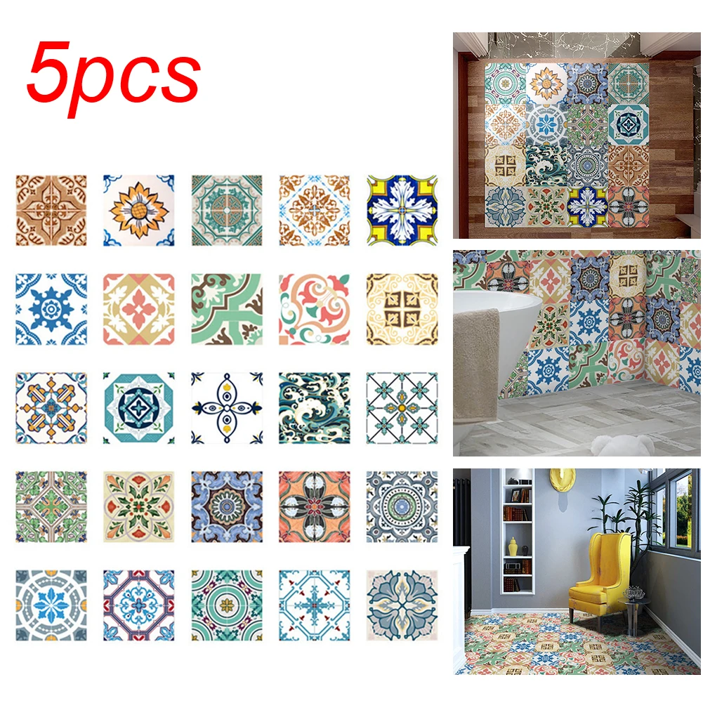 

5pcs 20x20cm Tile Wall Stickers Home Decor Transfers Covers Peel Waterproof PVC Stick Wall Poster For Kitchen Table Wallpaper