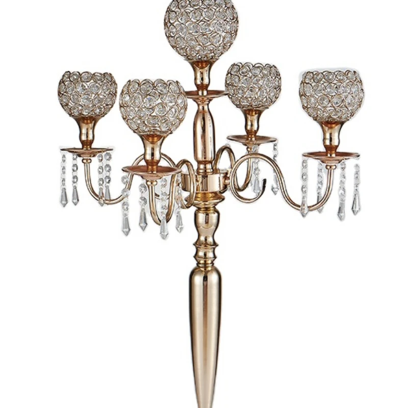 

New Metal Luxury Wedding 5 Arm Candle Holder Gold Wedding Table Centerpiece Acrylic Candle Holder Candlestick Holder Hot Supply
