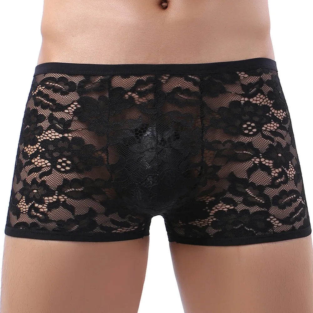 

Sexy Mens Sheer See Through Boxer Briefs Underwear Lace Shorts Underpants Mans Gays Clothes intimate Boxers Shorts Male Lingerie