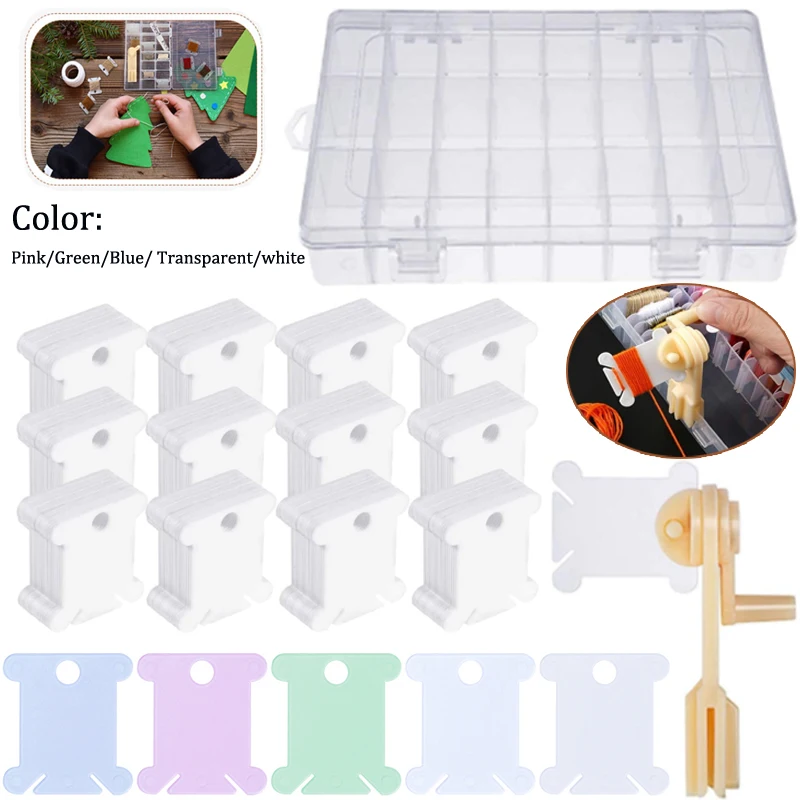 36Grids Plastic Embroidery Floss Organizer Box &50-100 Floss Bobbins &15pcs Floss Number Stickers for Embroidery Sewing Storage