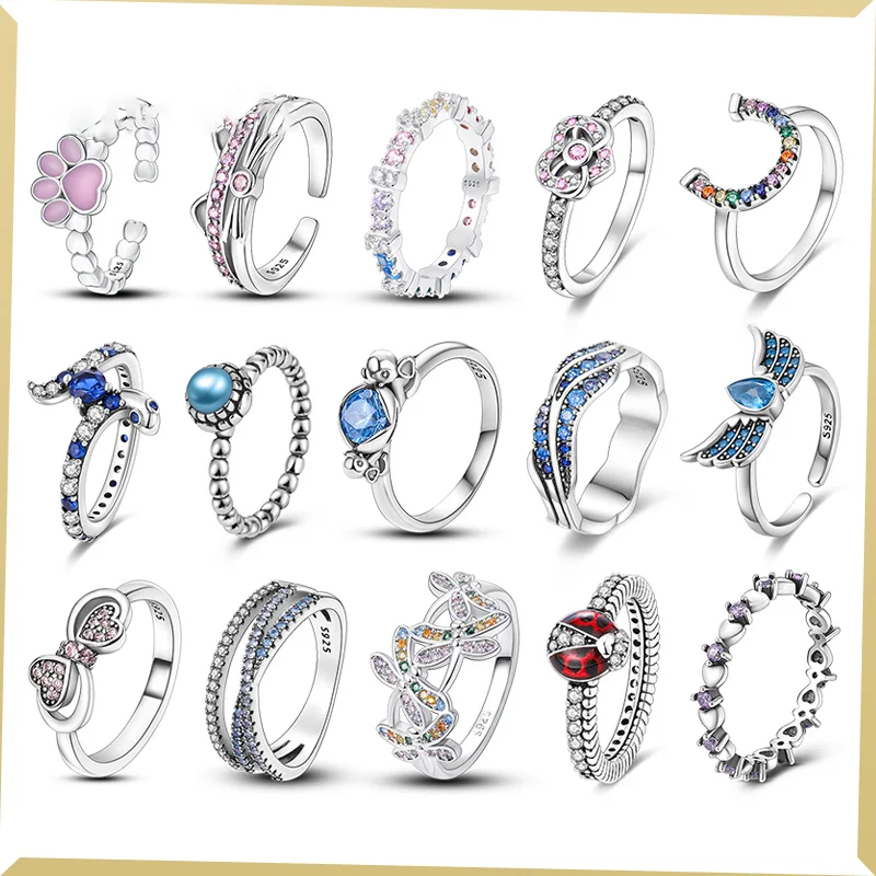 

925 Slver Stackable ButterflyFflowers Heartshaped Ladies Original Engagement Wedding Rose woman Gold Ring luxury Jewelry Gift