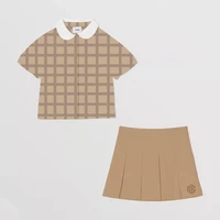 nigo girls printed check cotton lantern sleeve blouse and skirt suit nigo31233