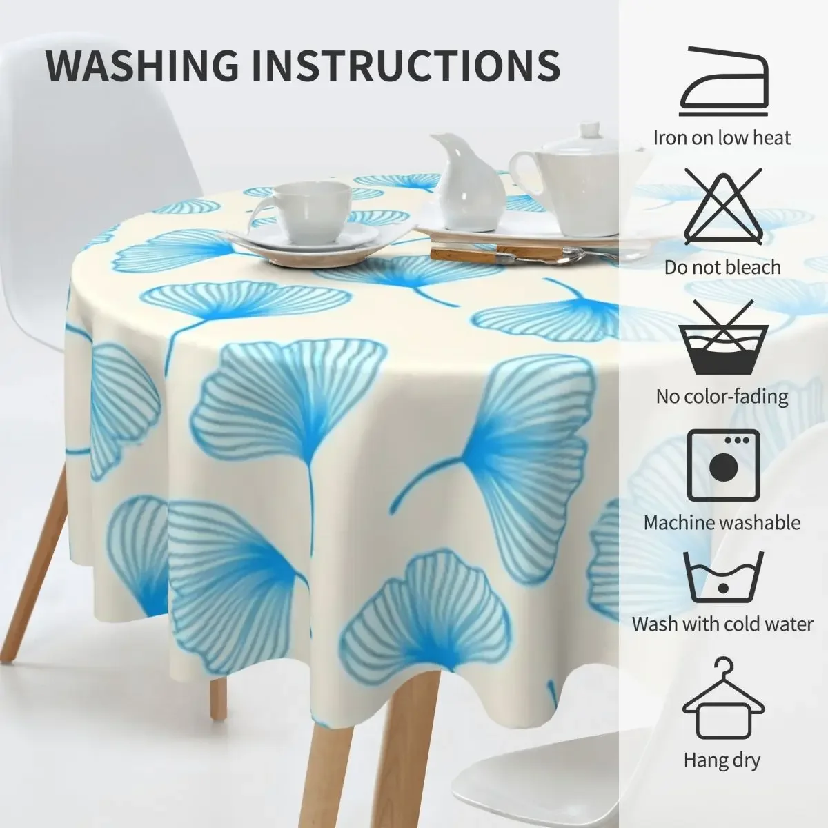 Круглая скатерть Ginkgo Biloba в виде листьев синяя на заказ сделай сам чехол для стола