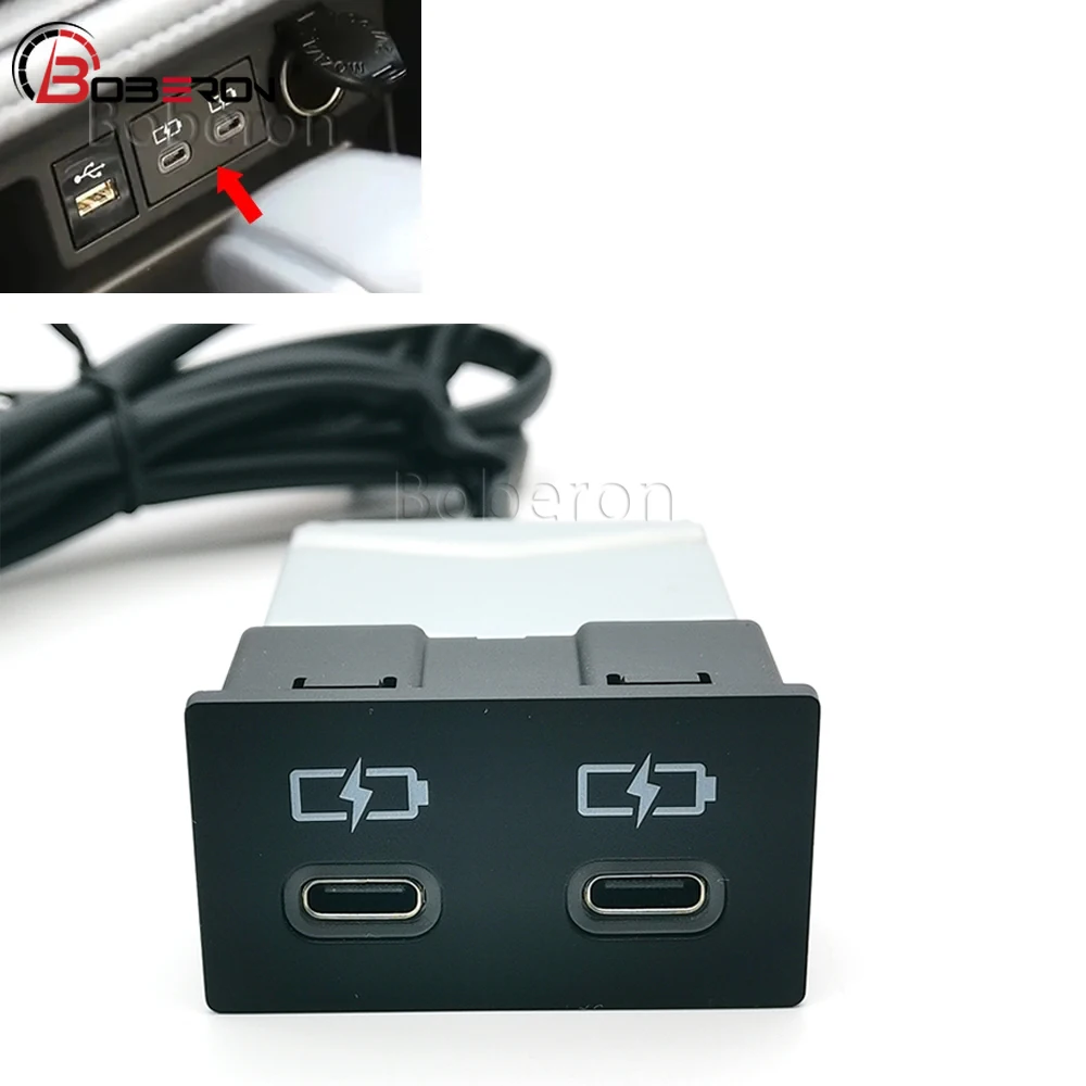 

Белый светодиодный фонарь 26*47 мм с двумя портами USB-C, быстрое зарядное устройство Type-C, адаптер питания для Toyota Camry, Highlander, Sienna, аксессуары