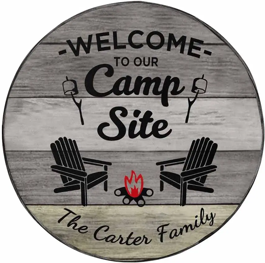 

Newcos Personalized Welcome to Our Campsite on Vintage Wooden Board Camper Spare Tire Covers, Wheel Covers Protectors Fits Tire