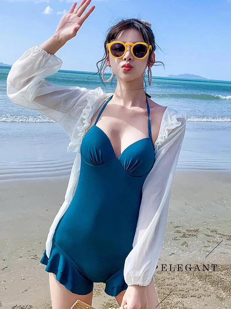 Новинка 2022 корейский женский купальник сексуальный бикини на бретельках Цельный