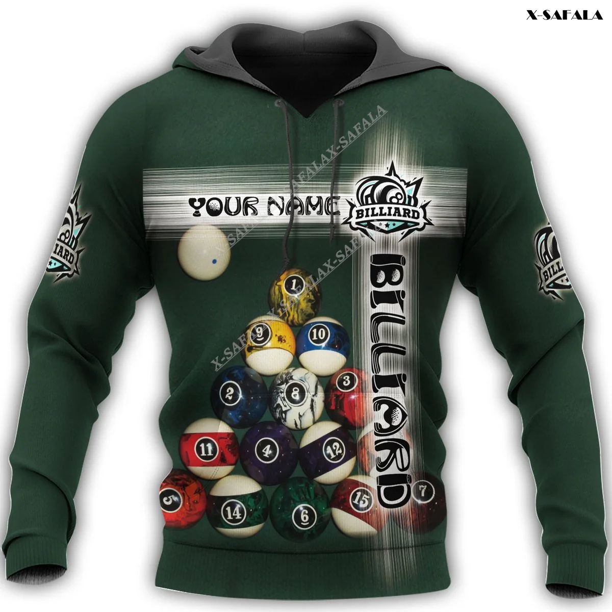 

Ball Game Billiards Team Service 3D Printed Green Hoodie Elastic Force Soft Round Neck Men's Casual Cardigan Top