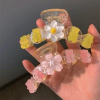 flower bear hair claws sweet pink yellow acrylic headwear hair clips candy color girl all match hair pin accessories 2022