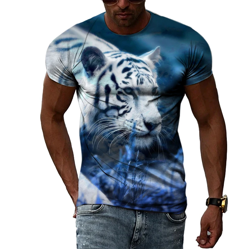 

Футболка мужская с круглым вырезом и коротким рукавом, модный топ в стиле Харадзюку, с 3D-принтом из серии "жесткий парень", с тигром, лето