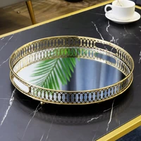 european style metal tray ornaments mirror coffee table simple hollowed out decorative plate jewelry plate living room ornaments