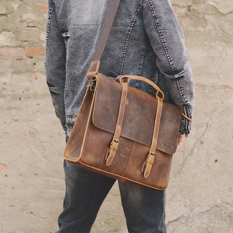 Новинка 2022 мужские портфели из натуральной кожи винтажные дизайнерские кожаные