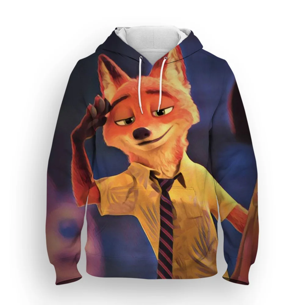 Zootopia Nick Printed Hoodies Men and Women 3D Clothes Cartoon Anime Tops Fun Patterned Sportswear Pullover