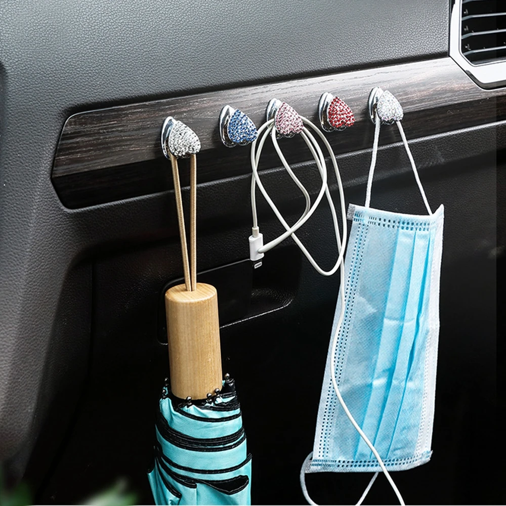 

1Pcs Car Hook Creative Love Diamond-Studded Car Paste-Saped Multi-Purpose Mini Car Seat Back Peach Heart Small Hook