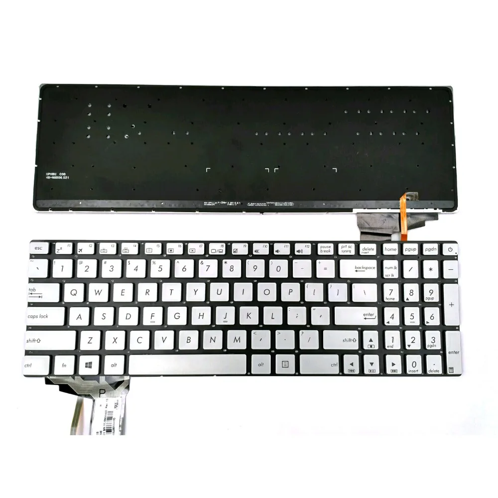 Купи Новая клавиатура для ноутбука Asus N551, N551J, N551JB, N551JK, N551JM, N551JQ, N551JW, N551JX, N551V, серебристая, американская подсветка без рамки за 4,118 рублей в магазине AliExpress