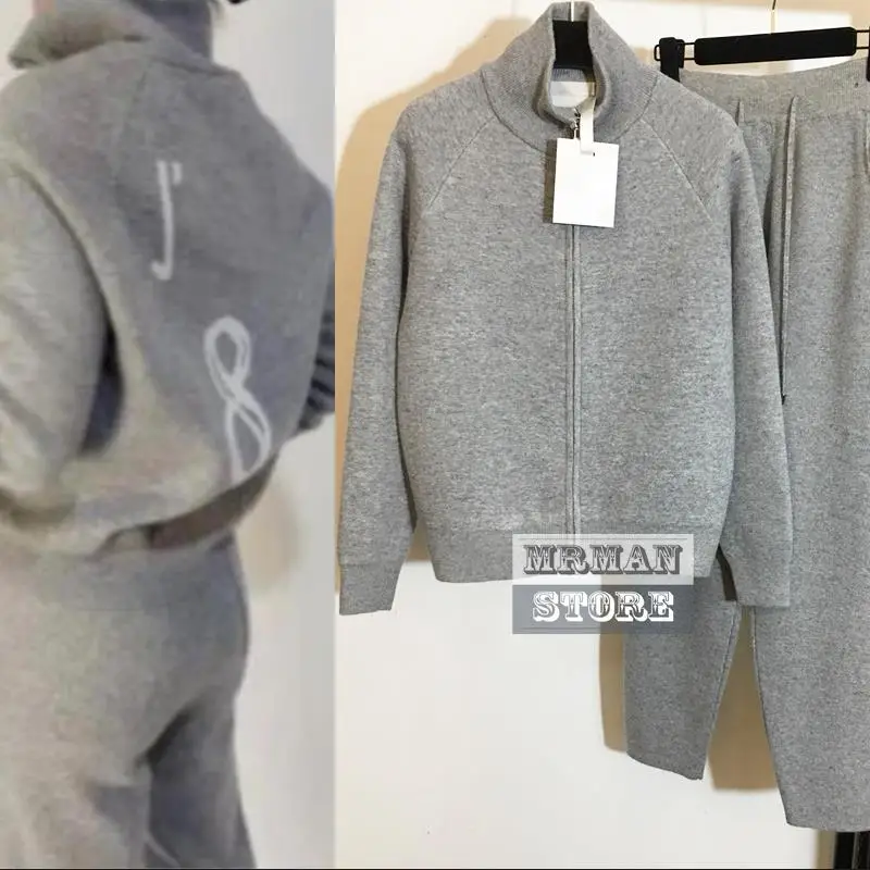 

Женский трикотажный костюм из двух предметов, свитер с длинным рукавом и брюки с металлической молнией, модель D28, весна 2022