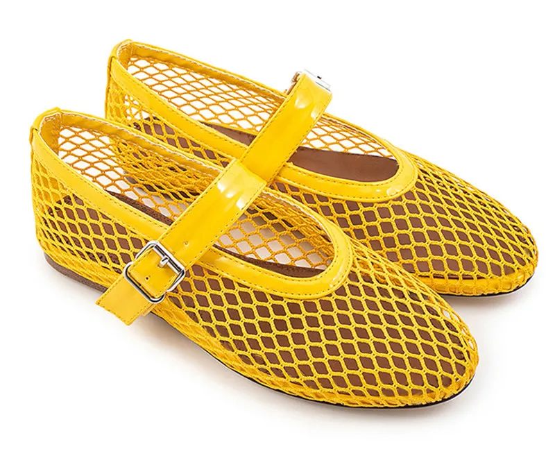 Балетки женские кожаные в сеточку сетчатые с пряжкой плоская подошва Мокасины