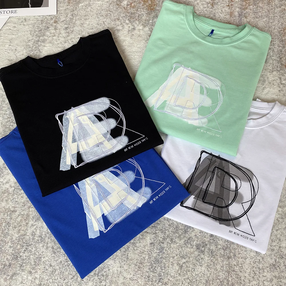 

2021 Корейская футболка с надписью ADER ERROR, футболка с вышивкой и перекрывающимися буквами, свободная хлопковая футболка высокого качества с к...