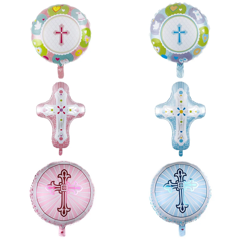 

Cross Foil Balloons Blue Pink Balloon Baptism Christening First Communion Eucharist Confirmation Religious Easter Party Decor
