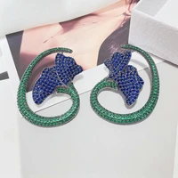 bilincolor fashion blue pave setting cubic zirconia luxury earring for women