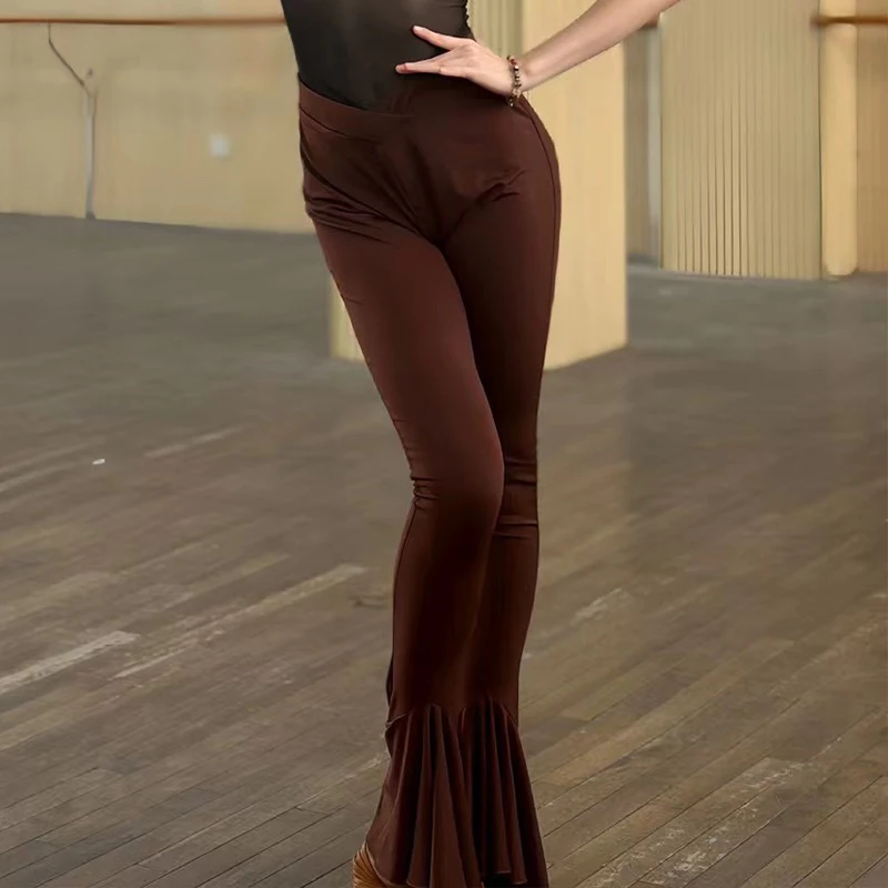Женские брюки-клеш для латиноамериканских танцев черные тренировочные брюки
