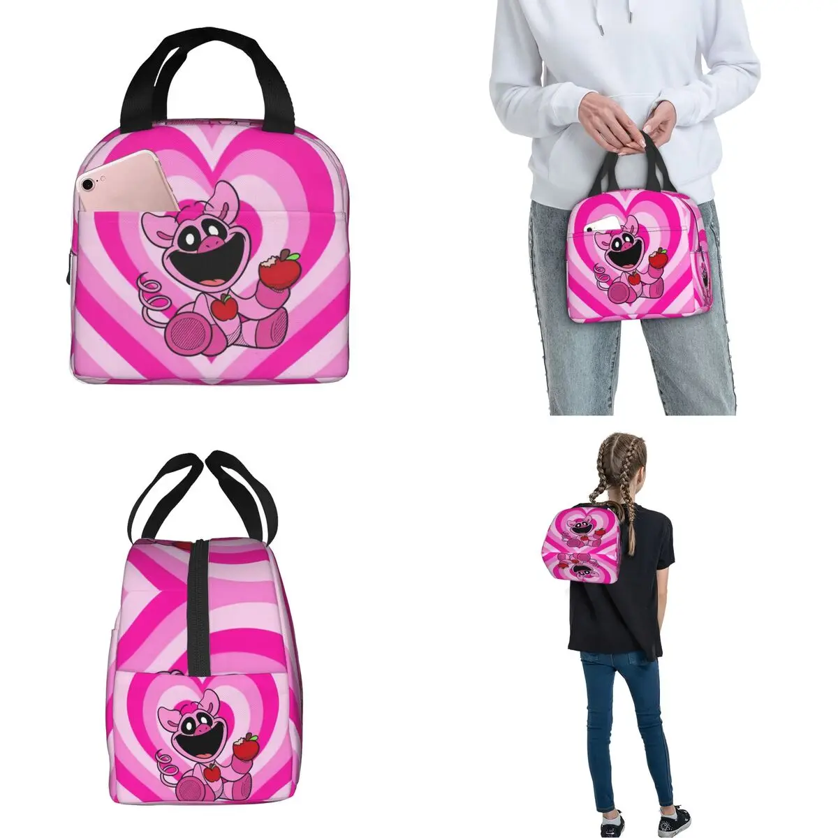 Изолированный Ланч-бокс для мужчин и женщин сумка-тоут с улыбающимся рисунком