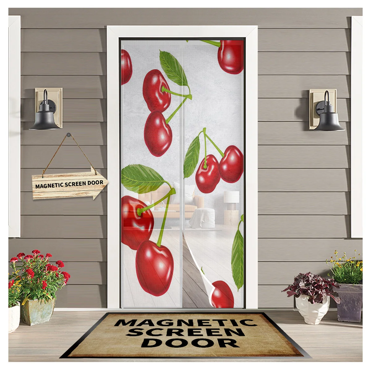 

Cherry Fruit White Magnetic Curtain Door Curtain Anti Fly Mosquito Net Door Screen Summer Kids Bedroom Door Curtain