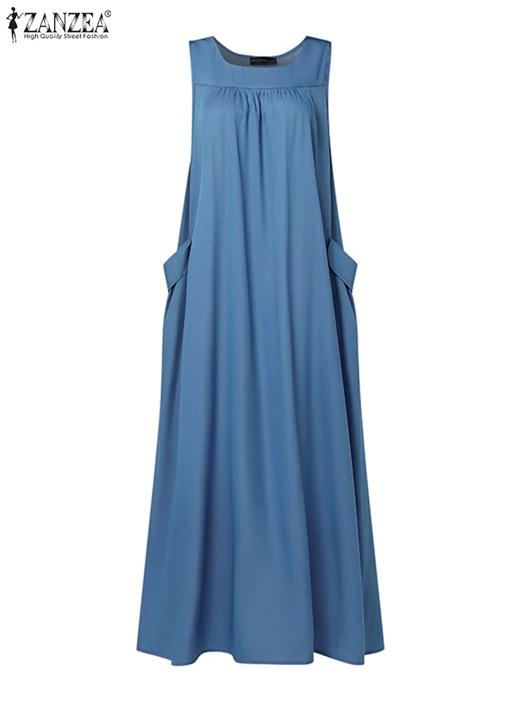 ZANZEA осенние винтажные мусульманские платья Абая женский комбинезон без рукавов