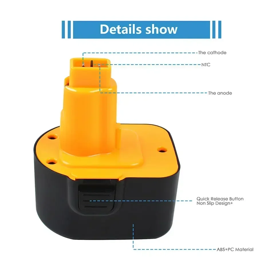 Никель-металлогидридный аккумулятор для электроинструмента Dewalt 12 В 6800 мАч