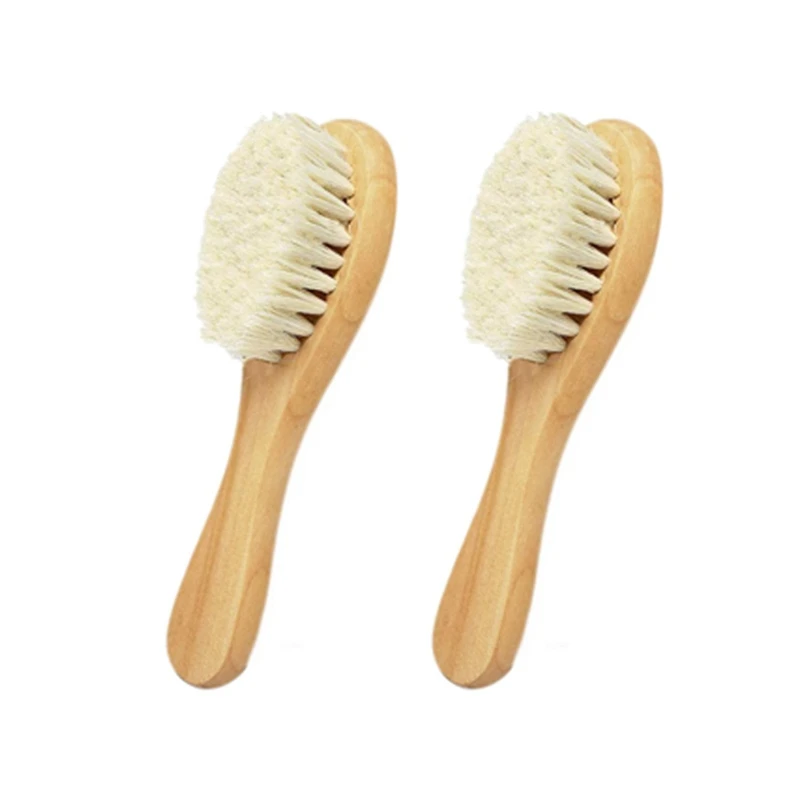 

2X Natural Wooden Handle Soft Press Baby Hairbrush And Super Soft Goat Hair For Newborns And Children's Wooden Handles