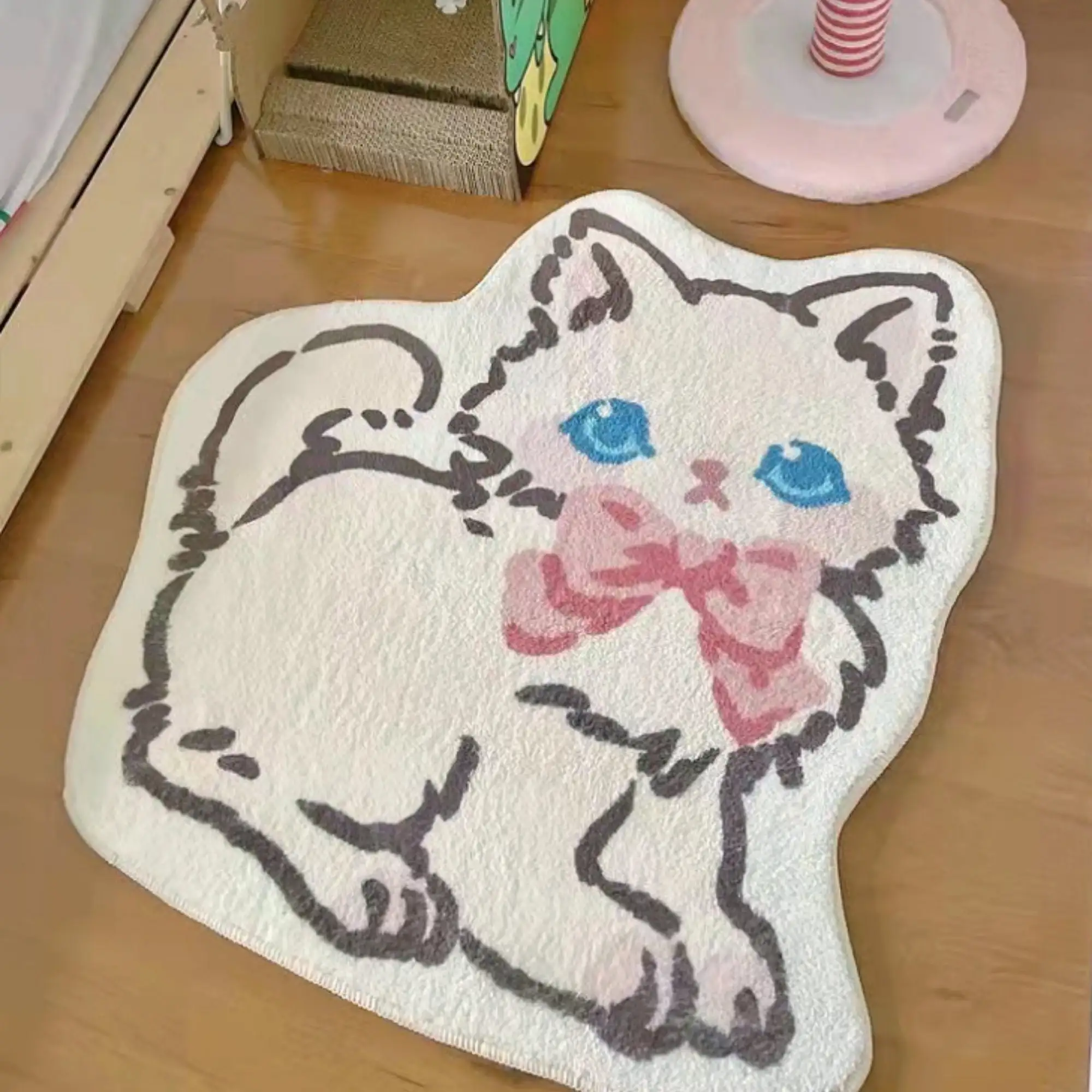 

Elegant and Cute White Cat Blue Sky Lamb Bedroom Rug Dog Non-slip Soft Flannel Carpet Bathmat Pet Mat Cute Decor Gifts