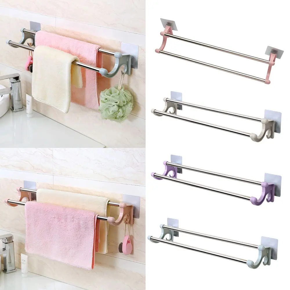 

Double Rod Hanging Bath Hanger Wall Mounted Towel Rack Clothes Shelf Towel Hanger Shower Holder