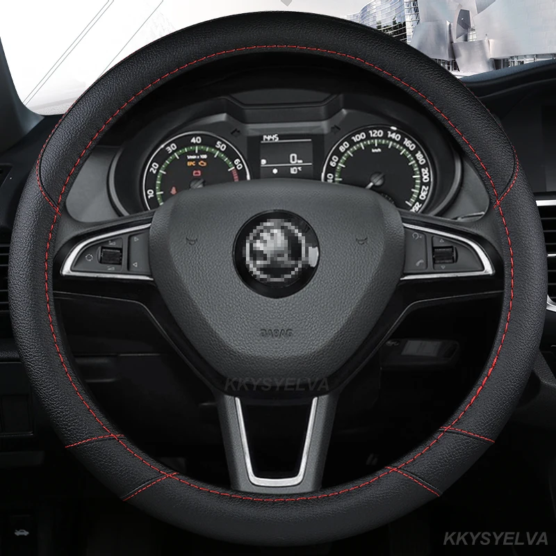 

Из искусственной кожи чехол рулевого колеса автомобиля для Skoda Fabia 1 2 Octavia 1 2 3 A3 A5 Yeti Roomster превосходные автомобильные аксессуары