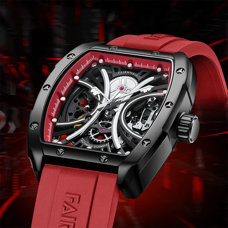 Часы мужские механические с ремешком из силикона и турбийоном 316 сталь