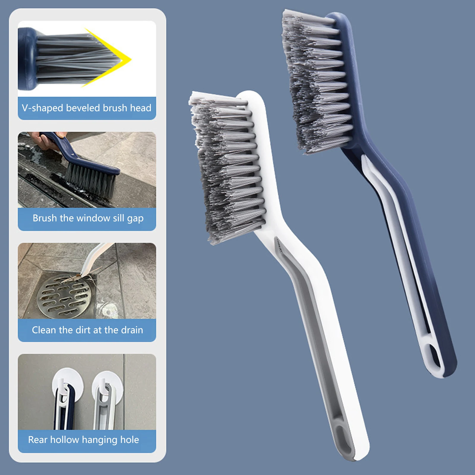 2pcs Shower Door Rail Cleaning Brushes V-type 2-in-1 Window Groove Brush Hide Dirt Clip Hangable Handheld for Bathroom Kitchen - купить по