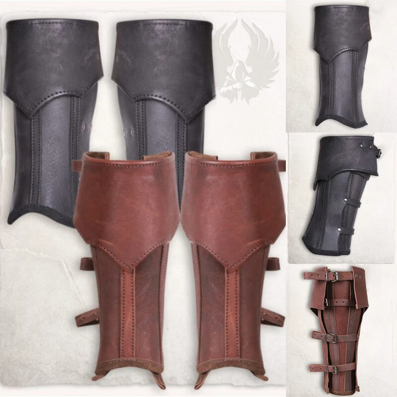 Couro gótico medieval greave meia chaps viking cavaleiro perna kit armadura homem larp rider bota capa gaiter cosplay traje para mulher