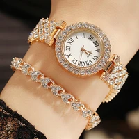 2pcs luxury roman scale with diamonds watches women quartz crystal bracelet watches ladies casual clock female watch