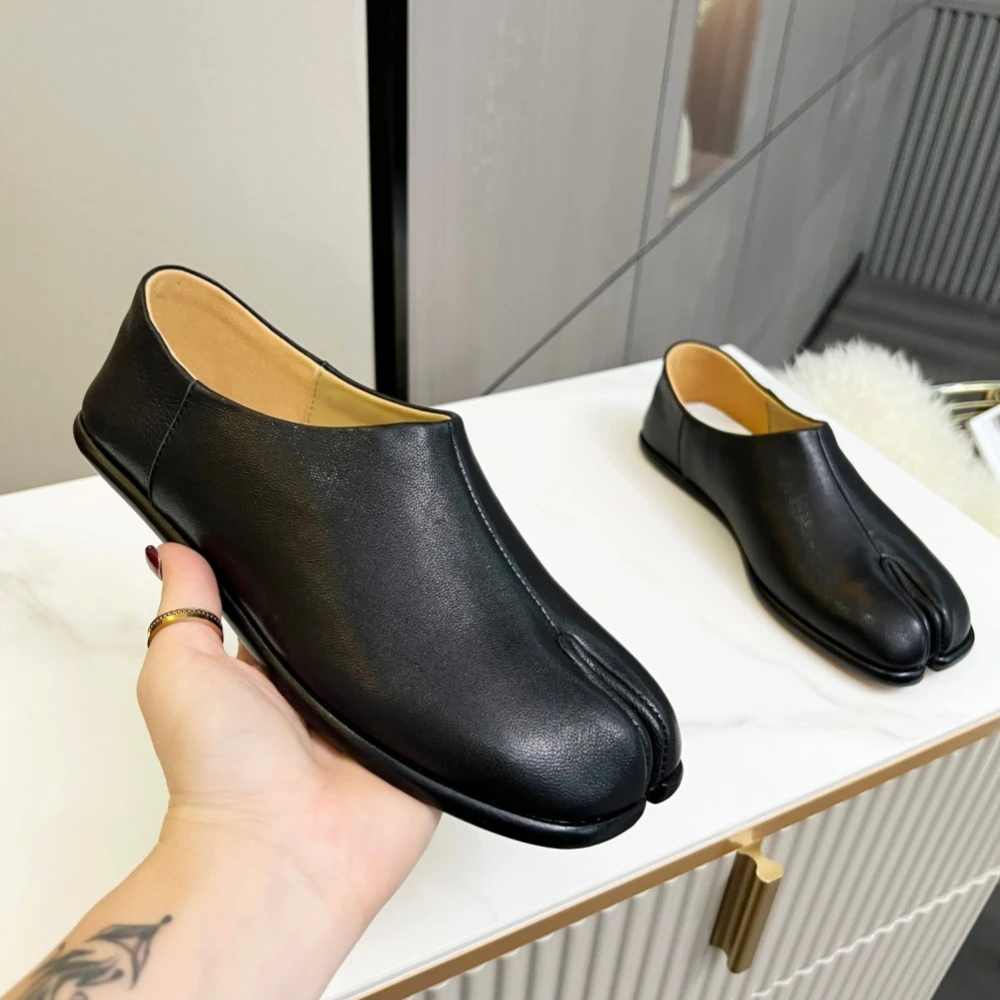 Automne - hiver 2024 euro américain nouvelle semelle épaisse talon Split Toe chaussures en cuir véritable sabot