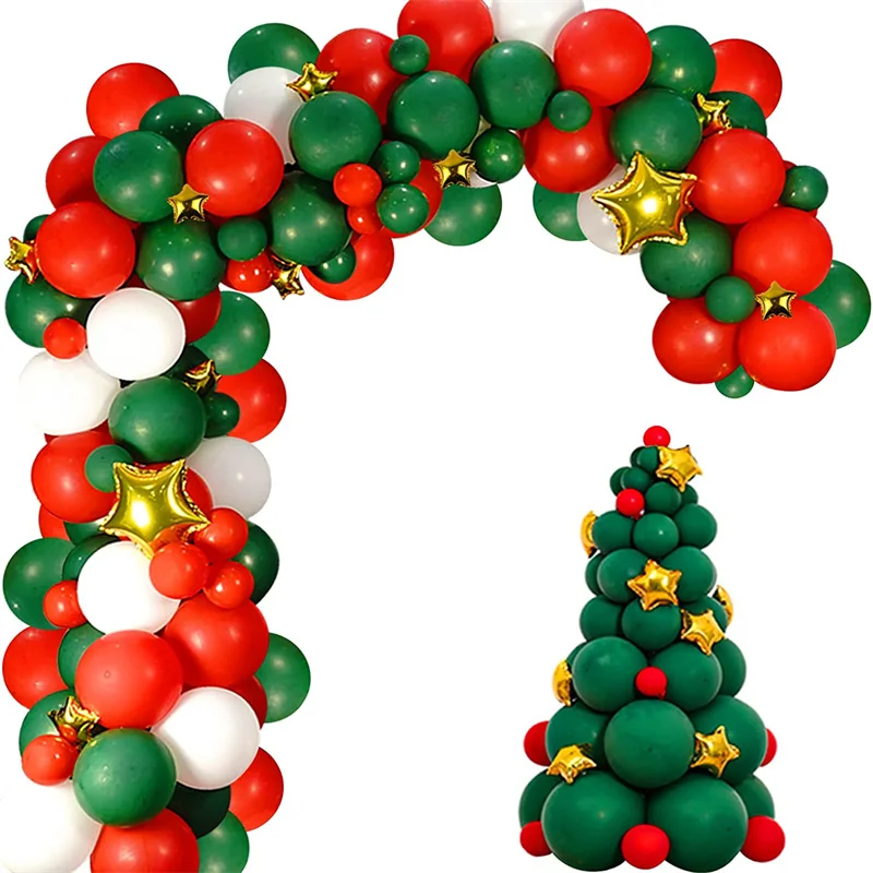 

127PCS Christmas Balloons Green And Red Balloon Garland Arch Kit Gold Stars Foil Balloons For Christmas New Year Party Decor