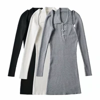 new spring vintage women dress streetwear lapel cheongsam slim fit vest knitted vestidos long sleeves short shawl fashion suit